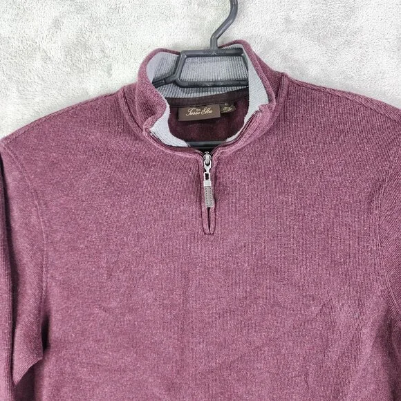 Mens Burgundy Tasso Elba Sweater 1/4 Zip 100% Cotton Long Sleeve Size XL - Picture 4 of 10